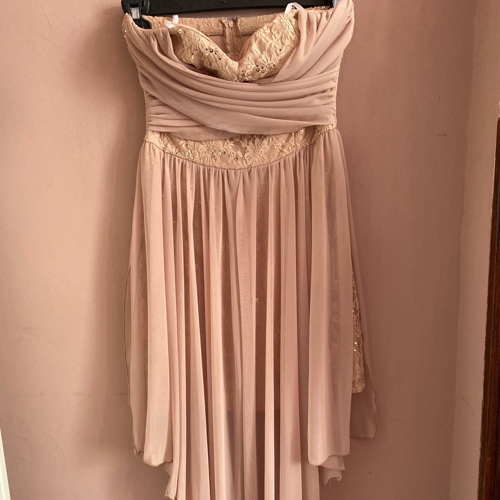 cute blush pink strapless dress